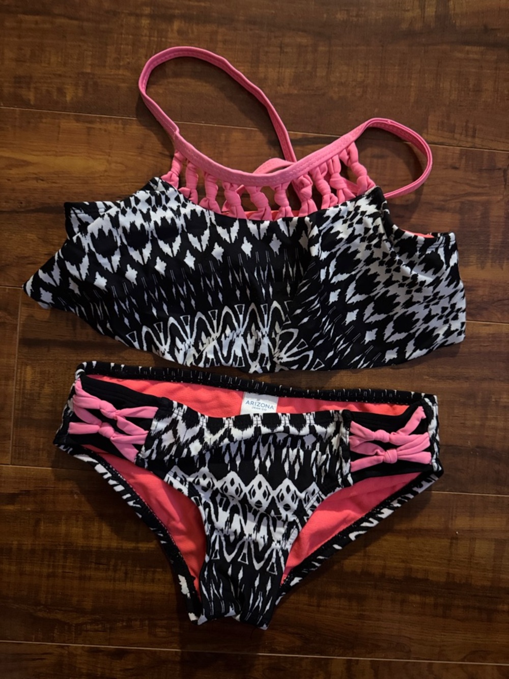 Arizona Jean Company Black & Pink Girls' Patterned Two-Piece Swim Bikini
